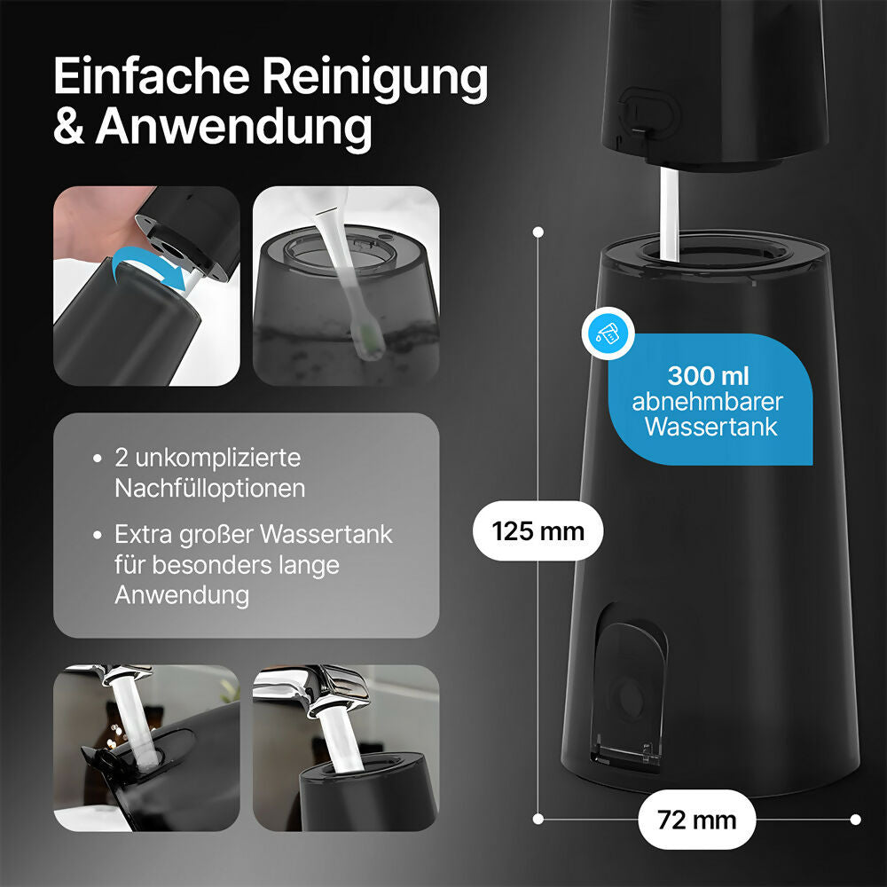 Kabellose Munddusche für optimale Zahn- & Mundpflege / 5 Modi & 8 Düsen / 300 ml Wassertank / IPX7 Wasserdicht / Munddusche für Zahnfleisch