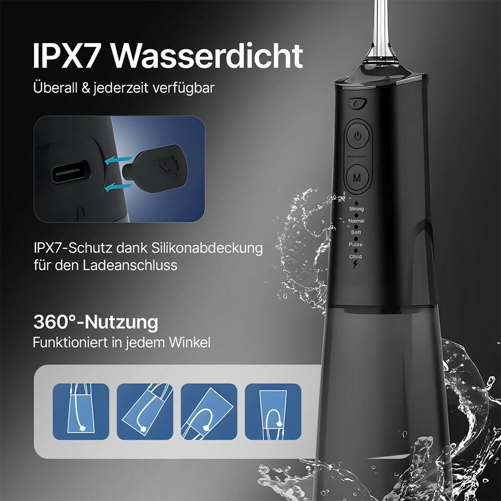 Kabellose Munddusche für optimale Zahn- & Mundpflege / 5 Modi & 8 Düsen / 300 ml Wassertank / IPX7 Wasserdicht / Munddusche für Zahnfleisch