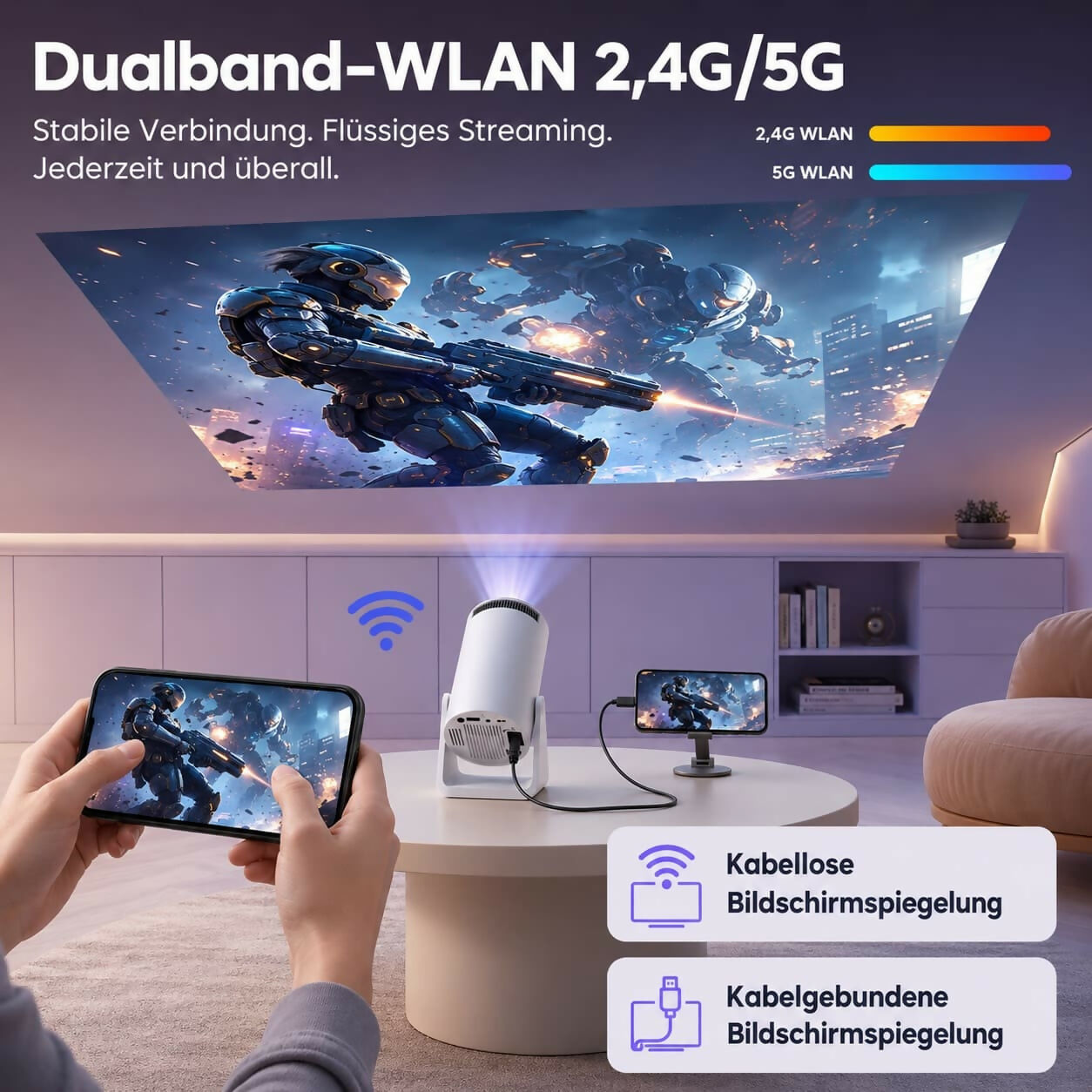 VisionBeam S27 – Mini-Beamer mit Full-HD-Unterstützung und automatischer Trapezkorrektur für ein flexibles Heimkino-Erlebnis