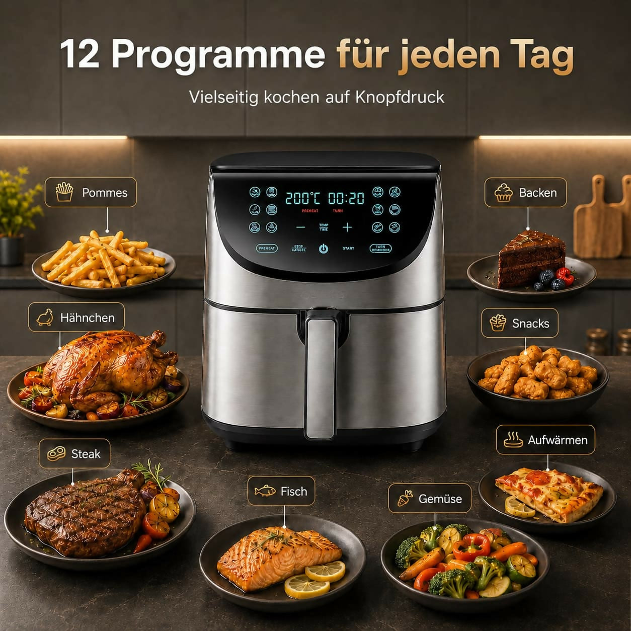 Oryzom AirCrisp Pro – 360° Heißluft-Technologie mit 1700 W für schnelle und gesunde Mahlzeiten