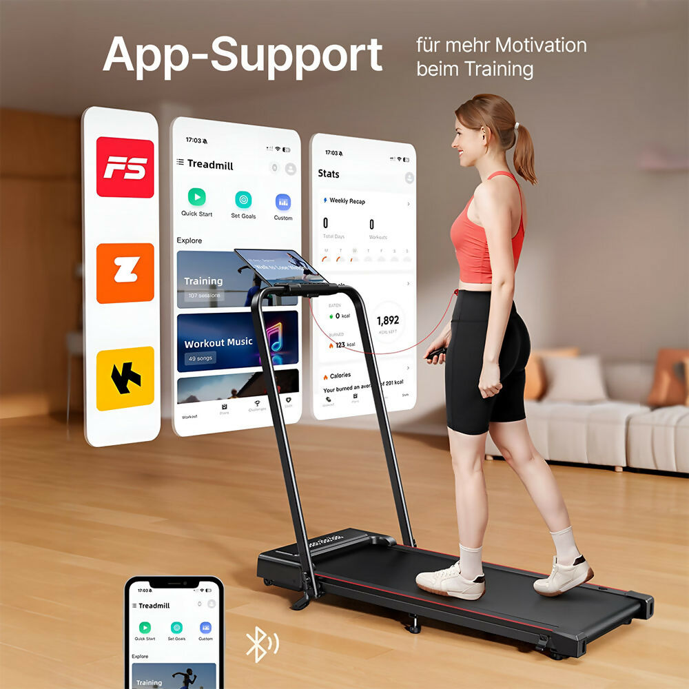 Laufband für Zuhause & Büro mit Steigung / Klappbares Walking Pad bis 12 km/h / Under-Desk-Laufband für Schreibtisch & Homeoffice / 2,5 PS Motor mit App & Fernbedienung