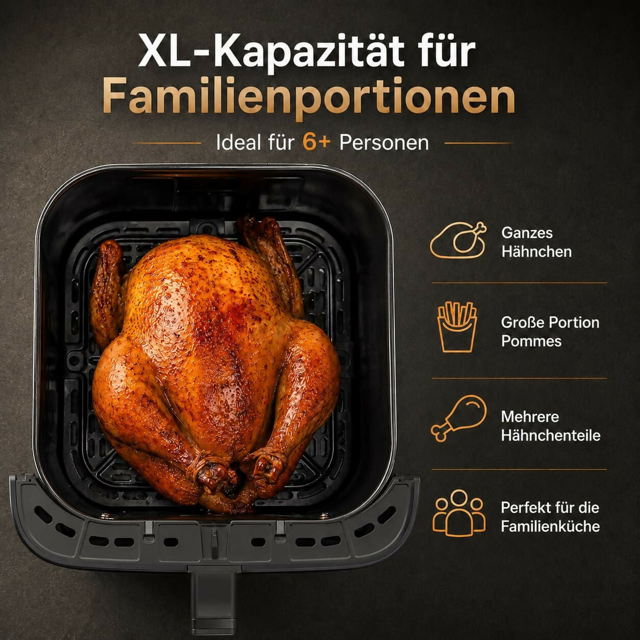 Oryzom AirCrisp Pro – 360° Heißluft-Technologie mit 1700 W für schnelle und gesunde Mahlzeiten